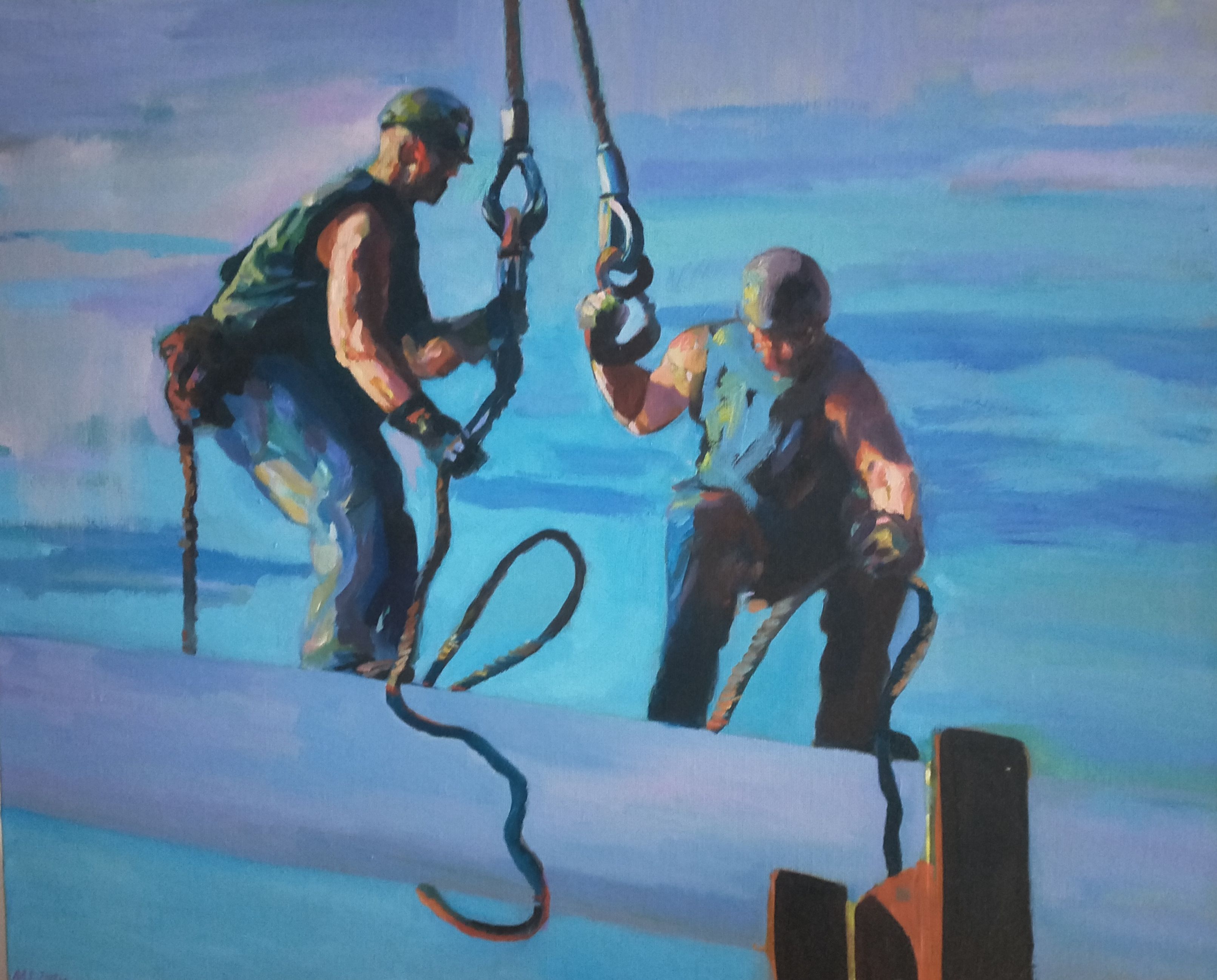 Sur les hauteurs (ouvriers dans le ciel) - 81X65 cm